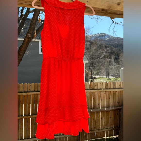 Anthropologie Sachin + Babi Coral/Orange-Red Ruffle Pindot Dress size 6 - Picture 11 of 15